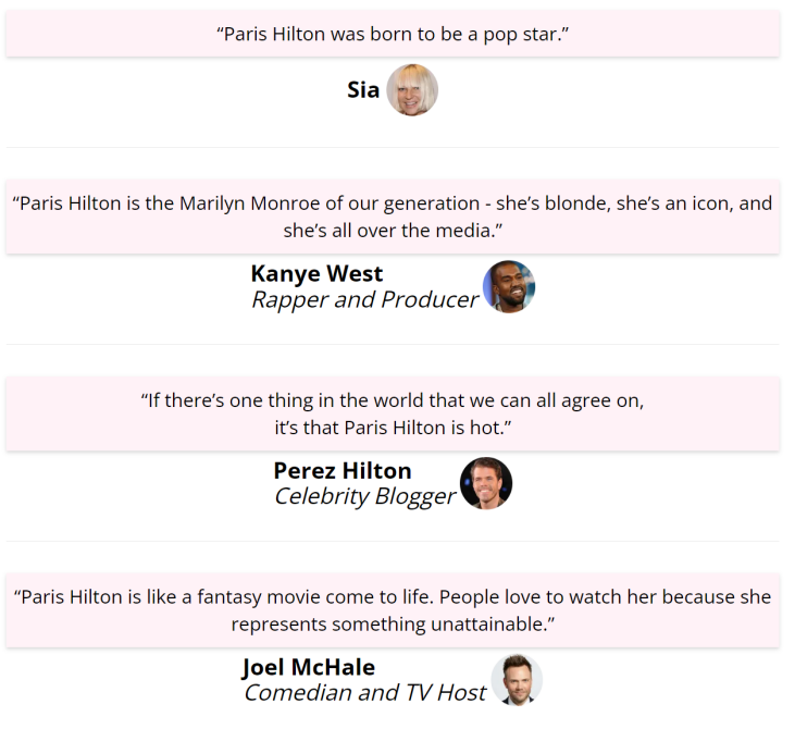 kanye west, sia, perez hilton, celebrities review paris hilton